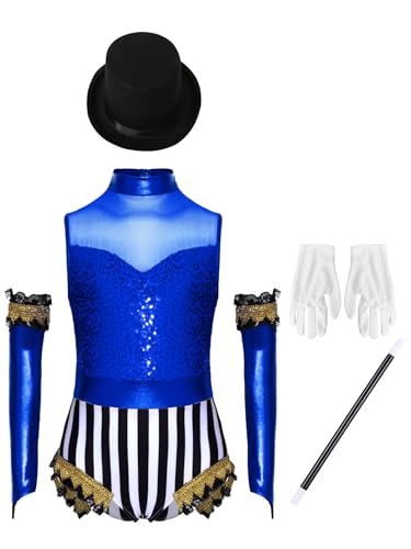 Yruioon 5 Stück Mädchen Zirkus Kostüm Zirkusdirektor Uniform Glitzer Body Overall mit Zubehör Halloween Karneval Fasching Tanzkostüm Marine Blau 134-140 Yruioon 5 Stück Mädchen Zirkus Kostüm Zirkusdirektor Uniform Glitzer Body Overall mit Zubehör Halloween Karneval Fasching Tanzkostüm Marine Blau 134-140 von Yruioon