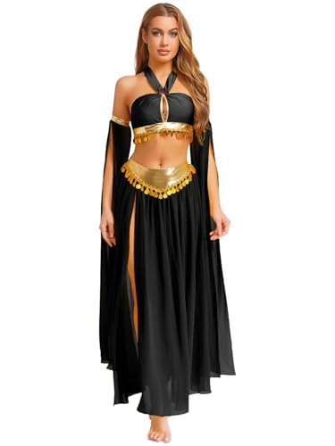 Yruioon Damen Bauchtanz Kostüm Set Pailletten Crop Tops mit Chiffon Rock Lange Handschuhe Bauchtanz Kleid Indische Tanzkleidung Schwarz M Yruioon Damen Bauchtanz Kostüm Set Pailletten Crop Tops mit Chiffon Rock Lange Handschuhe Bauchtanz Kleid Indische Tanzkleidung Schwarz M von Yruioon