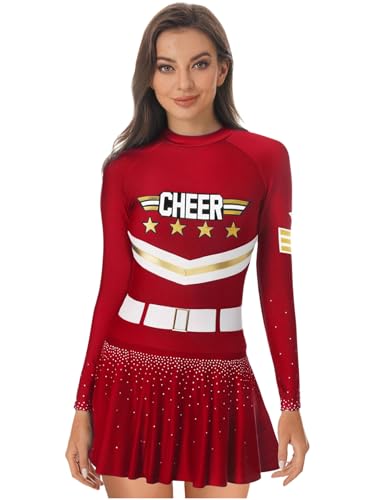 Yruioon Damen Cheer Leader Kostüm Langarm Cheer Kleid Tanzkleid Cheerleading Uniform Cosplay Karneval Fasching Kostüm Weinrot S Yruioon Damen Cheer Leader Kostüm Langarm Cheer Kleid Tanzkleid Cheerleading Uniform Cosplay Karneval Fasching Kostüm Weinrot S von Yruioon