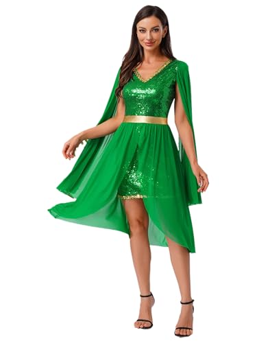 Yruioon Damen Feen Kostüm Pailletten Feenkleid Waldfee Mittelalter Kleid mit Trompetenärmel Elfenkostüm Halloween Karneval Fasching Partykleid Grün XXL Yruioon Damen Feen Kostüm Pailletten Feenkleid Waldfee Mittelalter Kleid mit Trompetenärmel Elfenkostüm Halloween Karneval Fasching Partykleid Grün XXL von Yruioon