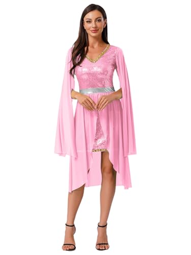 Yruioon Damen Feen Kostüm Pailletten Feenkleid Waldfee Mittelalter Kleid mit Trompetenärmel Elfenkostüm Halloween Karneval Fasching Partykleid Rosa XXL Yruioon Damen Feen Kostüm Pailletten Feenkleid Waldfee Mittelalter Kleid mit Trompetenärmel Elfenkostüm Halloween Karneval Fasching Partykleid Rosa XXL von Yruioon