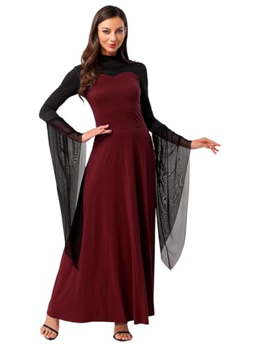 Yruioon Damen Hexen Kostüm Mittelalter Hexenkleid Langarm Renaissance Kleider Vintage Maxikleid Halloween Karneval Fasching Partykleid Weinrot XXL Yruioon Damen Hexen Kostüm Mittelalter Hexenkleid Langarm Renaissance Kleider Vintage Maxikleid Halloween Karneval Fasching Partykleid Weinrot XXL von Yruioon