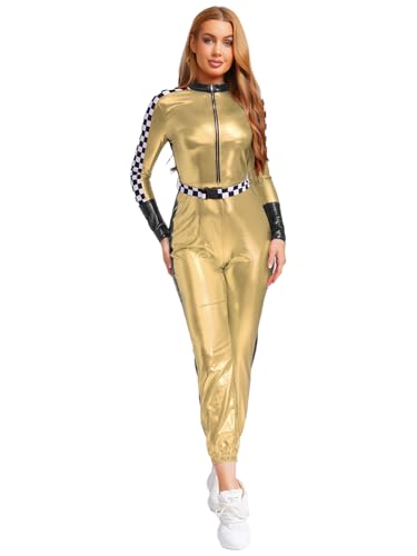 Yruioon Damen Rennfahrer Kostüm Rennfahrer Uniform Ganzkörperanzug Metallic Jumpsuit Race Girl Kostüm Halloween Karneval Fasching Kostüm Gold M Yruioon Damen Rennfahrer Kostüm Rennfahrer Uniform Ganzkörperanzug Metallic Jumpsuit Race Girl Kostüm Halloween Karneval Fasching Kostüm Gold M von Yruioon