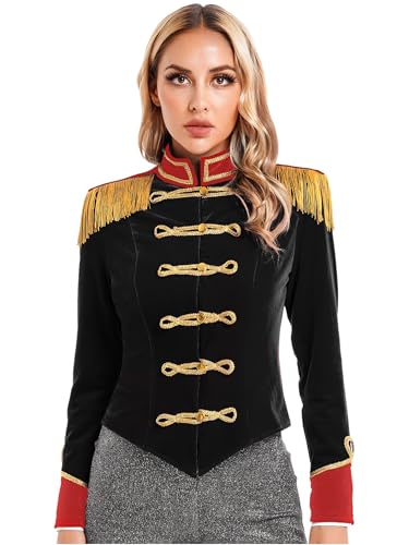 Yruioon Damen Zirkus Kostüm Langarm Frack Jacke Samt Blazer Mantel Ringmaster Zirkusdirektorin Uniform Show Tanzkostüm Schwarz M von Yruioon