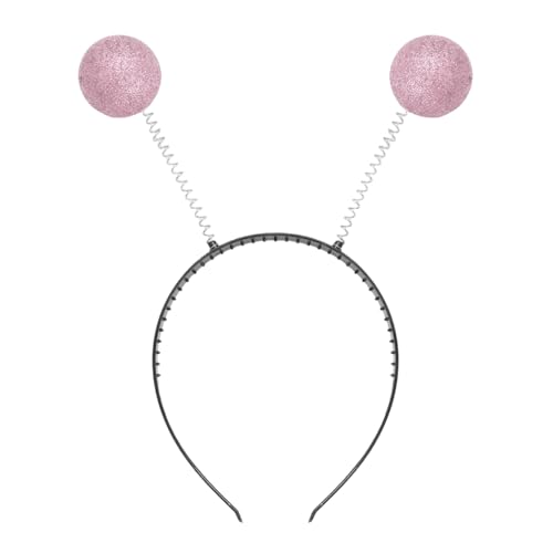 Yruioon Glitzer Alien Haarreif mit 2 runden schwingenden Bällen Kopfschmuck Glitzer Disco Bälle Kugeln Accessoire Deko für Damen Herren Kinder Fasching Mottoparty Rosa Einheitsgröße von Yruioon