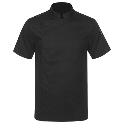 Yruioon Herren Damen Kochjacke Kochmantel Kurzarm Chef Jacke Mantel Bäckerjacke Hemd Tops Koch Uniform Restaurant Küchen Arbeitskleidung Schwarz 3XL von Yruioon