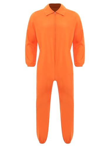 Yruioon Herren Damen Sträfling Kostüm Orange Prisoner Häftling Kostüm Orange Gefangener Overall Jumpsuit Gefängnis Kostüm Für Halloween Karneval Fasching Orange XL von Yruioon