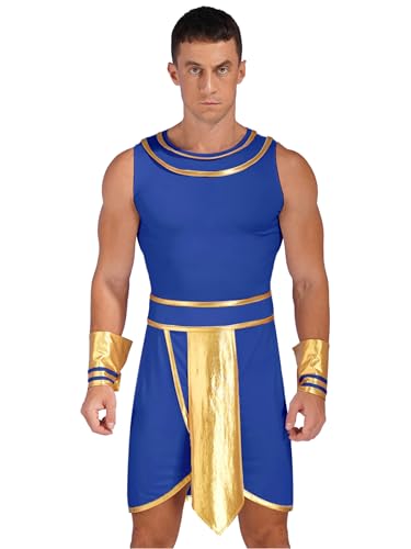 Yruioon Herren Griechischer Gott Kostüm Antike Römische Toga mit Manschetten Römisches Gladiator Kostüm Halloween Karneval Party Outfits Blau 3XL von Yruioon