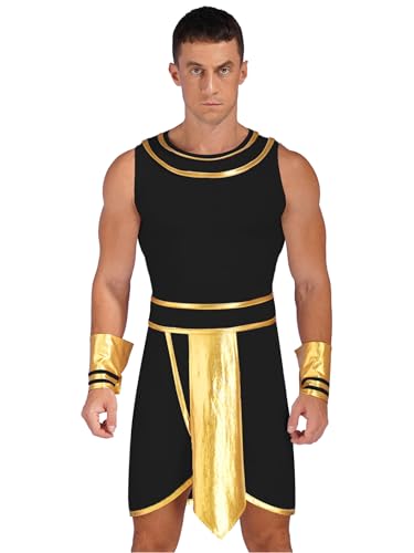 Yruioon Herren Griechischer Gott Kostüm Antike Römische Toga mit Manschetten Römisches Gladiator Kostüm Halloween Karneval Party Outfits Schwarz XXL von Yruioon