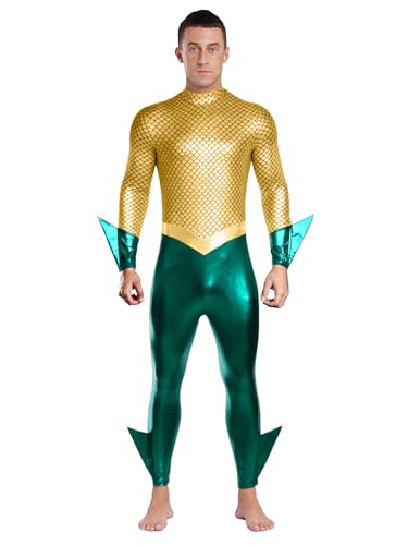 Yruioon Herren Meerjungfrau Kostüm König der Meere Kostüm Metallic Body Overall Jumpsuit Halloween Karneval Fasching Kostüm Gold Grün L Yruioon Herren Meerjungfrau Kostüm König der Meere Kostüm Metallic Body Overall Jumpsuit Halloween Karneval Fasching Kostüm Gold Grün L von Yruioon