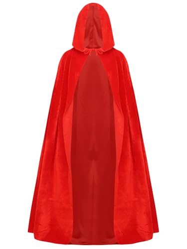 Yruioon Kinder Jungen Mädchen Kapuzen Umhang Mittelalter Umhang Robe Weihnachten Umhang Zauberer Kostüm Halloween Karneval Faschingskostüm Rot 122-134 von Yruioon