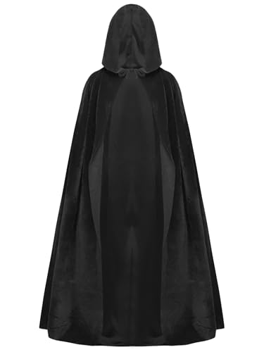 Yruioon Kinder Jungen Mädchen Kapuzen Umhang Mittelalter Umhang Robe Weihnachten Umhang Zauberer Kostüm Halloween Karneval Faschingskostüm Schwarz 92-98 von Yruioon