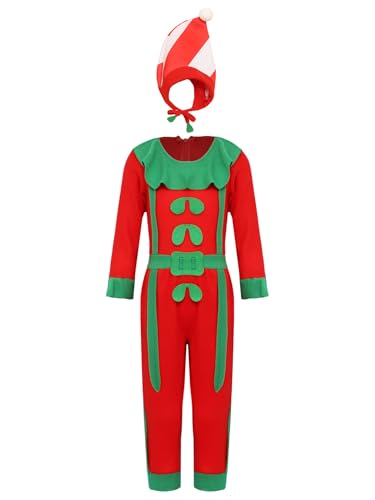 Yruioon Kinder Weihnachten Kostüm Weihnachtsbaum Kostüm + Weihnachtsmütze Langarm Weihnachten Body Overall Jumpsuit Weihnachtsoutfit Rot 110-116 von Yruioon