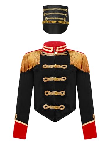 Yruioon Kinder Zirkus Kostüm Jungen Mädchen Zirkusdirektor Uniform Langarm Jacke Mantel + Hut Halloween Karneval Fasching Kostüm Schwarz 98-104 von Yruioon