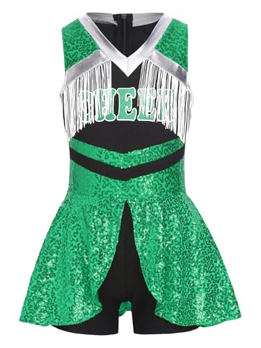 Yruioon Mädchen Cheer Leader Kostüm Ärmellos Cheerleading Kleid Glitzer Tanzkleid Cheerleading Uniform Halloween Karneval Fasching Partykleid Grün 170-176 Yruioon Mädchen Cheer Leader Kostüm Ärmellos Cheerleading Kleid Glitzer Tanzkleid Cheerleading Uniform Halloween Karneval Fasching Partykleid Grün 170-176 von Yruioon