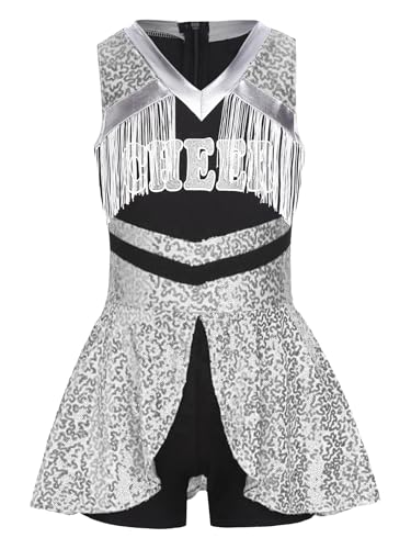 Yruioon Mädchen Cheer Leader Kostüm Ärmellos Cheerleading Kleid Glitzer Tanzkleid Cheerleading Uniform Halloween Karneval Fasching Partykleid Silber 170-176 Yruioon Mädchen Cheer Leader Kostüm Ärmellos Cheerleading Kleid Glitzer Tanzkleid Cheerleading Uniform Halloween Karneval Fasching Partykleid Silber 170-176 von Yruioon