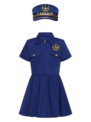 Yruioon Mädchen Polizei Kostüm Polizistin Kleid mit Hut Pilot Kleid Uniform Halloween Karneval Fasching Partykleid A Marine Blau 140-152 Yruioon Mädchen Polizei Kostüm Polizistin Kleid mit Hut Pilot Kleid Uniform Halloween Karneval Fasching Partykleid A Marine Blau 140-152 von Yruioon