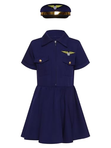 Yruioon Mädchen Polizei Kostüm Polizistin Kleid mit Hut Pilot Kleid Uniform Halloween Karneval Fasching Partykleid B Marine Blau 140-152 Yruioon Mädchen Polizei Kostüm Polizistin Kleid mit Hut Pilot Kleid Uniform Halloween Karneval Fasching Partykleid B Marine Blau 140-152 von Yruioon