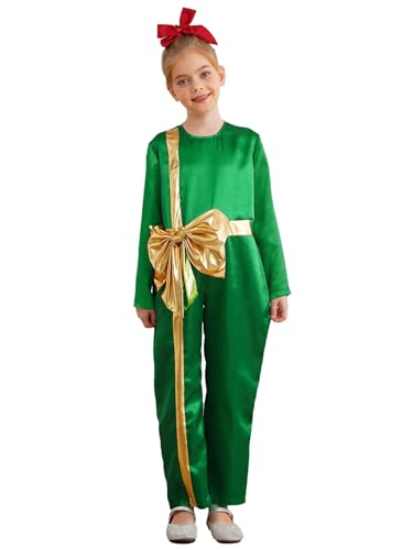 Yruioon Mädchen Weihnachten Body Overall Weihnachten Geschenkbox Jumpsuit Kinder Weihnachten Kostüm Xmas Weihnachtsoutfits Grün 110-116 von Yruioon