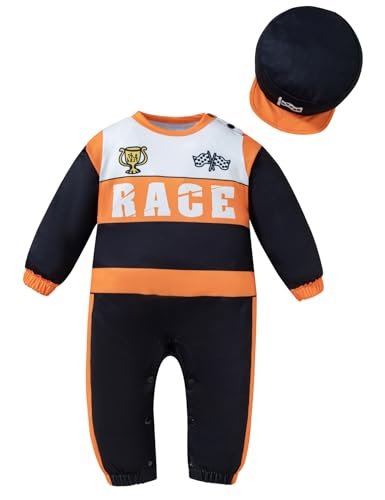 Yruiz Kleinkind Baby Jungen Mädchen Halloween Rennfahrer Kostüm Outfit mit Hut Geburtstag Party Kleidung (12–18 Monate) von Yruiz