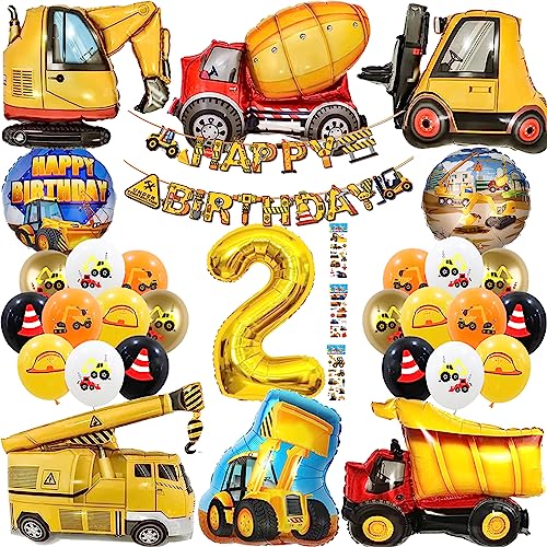 Yskmefun Bagger Geburtstag Deko 2 Jahre, Bagger Geburtstag Deko Set, Bagger Kindergeburtstag Deko, Baustelle Kindergeburtstag Party Dekoration, Bagger Luftballons Party Dekoration von Yskmefun