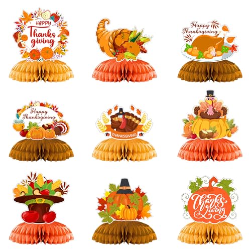 Thanksgiving-Waben-Tafelaufsätze – 9 Stück, Herbst-3D-Kürbis- und Truthahn-Schild, Tischdekoration, Herbst-Papier-Tischaufsätze für Erntefest, Erntedank-Partyzubehör und Tischdekoration von Ysqool