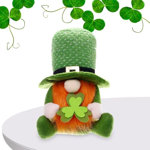 Abgestufte Tablett-Dekoration mit Kleeblatt, grüne Kobold-Zwerg-Figur, Zwergen-Dekoration zum St. Patrick's Day, Kleeblatt-Ornament, schwedische Tomte-Sammelfigur für die Regaldekoration zum St. Patri von Ysvnlmjy