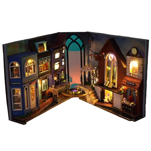 Book Nook, Book Nook Kits für Erwachsene, LED-Licht-Buchstütze, 3D-Bücherregal-Einsatz-Dekor, Gebäude mini1 Puppenhaus Buchstützen Dekor, Dekorative Buchstütze mit LED-Licht von Ysvnlmjy