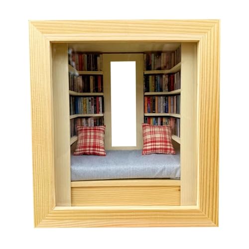 Holz-Bücherregal-, Buchecken-Bibliothek, Miniatur-Buchecke, Bücherregal-Dekorationsset, Miniatur-Bücherzimmer-Set, kleine Kissen, Miniatur-Bücherregal-Kit, Bücherregal-Dekoration für Zuhause von Ysvnlmjy