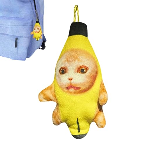 Ysvnlmjy Bananenkatzen-Schlüsselanhänger, Bananenkatzen-Plüschtiere,Bananenkatze Stofftier - Niedlicher, trauriger Bananenkatzen-Schlüsselanhänger mit Sound, lustige, glückliche Katze, Stofftiere von Ysvnlmjy