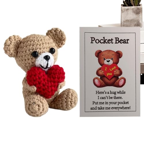 Ysvnlmjy Crochet Bear Doll, Cute Handmade Plush Knitted Bear, Pocket Sized Stuffed Animal with Heart, 3.54x2.36x2.36 Inch Ideal Gifting for Boys and Girls, Gifting for Valentines von Ysvnlmjy