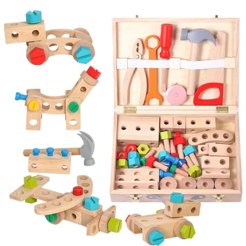 Ysvnlmjy Kids Tool Set, Wooden Carpenter Tools, Construction Building Toy, 30x22x6.2cm Preschool Learning Activities, Fine Motor Skills Development, Ideal for Boys and Girls von Ysvnlmjy