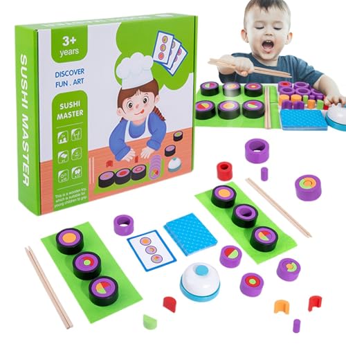 Sushi Food Set, Kitchen Sushi Toy - Interaktives Lernspielzeug für Küche und Essen aus Holz - Das STEM-Spielspielzeug „Slicing Susie“ fördert die Greiffähigkeit und die von Ysvnlmjy