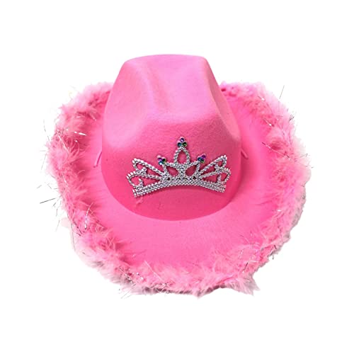 Ysvnlmjy Western Cowgirl Hat, Cowboy Hat with Tiara Crown, Blinking Shining Tiara Decorated Cowgirl Hat, Parties Light Up Cowgirl Hat Adjustable String Halloween Cow Girl Costume von Ysvnlmjy