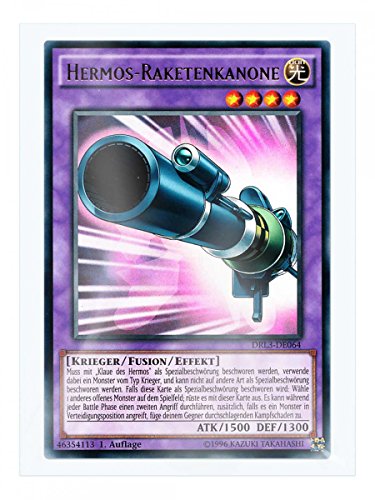 DRL3-DE064 Hermos-Raketenkanone 1. Auflage im Set mit original Gwindi Kartenschutzhülle von Yu-Gi-Oh!