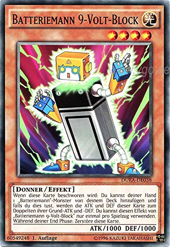 DUEA-DE038 Batteriemann 9-Volt-Block 1. Auflage im Set mit original Gwindi Kartenschutzhülle von Yu-Gi-Oh!