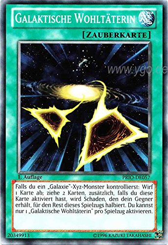 PRIO-DE057 Galaktische Wohltäterin 1. Auflage im Set mit original Gwindi Kartenschutzhülle von Yu-Gi-Oh!