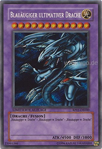 RP01-DE000 Blauäugiger Ultimativer Drache im Set mit original Gwindi Kartenschutzhülle von Yu Gi Oh