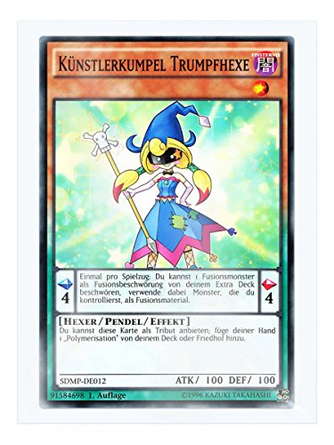 SDMP-DE012 Künstlerkumpel Trumpfhexe 1. Auflage im Set mit original Gwindi Kartenschutzhülle von Yu-Gi-Oh!