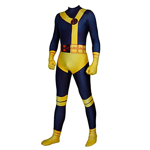 Superhelden-Cyclops Cosplay Kostüm für Herren Halloween Full Set Bodys Zentai 3D Stil Jumpsuit (Erwachsene, L, blau, gelb) von YuanMan