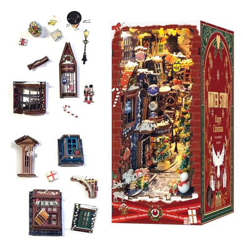 YuanWood Christmas Book Nook Kit,DIY Miniature House Dollhouse Kit for Adults and Teens, Booknook Bookshelf Christmas Decorations, for Family and Friends von YuanWood