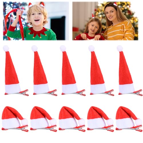 Yuanchu 10 Stück Mini Weihnachtsmütze Haarklammern,2 Stile Weihnachten Haarspangen Santa Hut Haarschmuck Rot Weihnachts Haarclips Weihnachten Dekoration für Mädchen Damen von Yuanchu