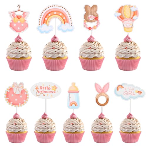 Yuanchu 36 Stück Cupcake Topper Baby,Babyparty Tortendeko Taufe Tortendeko Baby Shower Tortendeko Gender Reveal Party Deko für Taufe Deko Baby Shower Babyparty(Mädchen) von Yuanchu