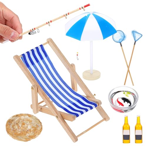 Yuanchu Mini Deko Stranddekorationen, 9 St Fishing Dekoration Miniature Zubehör Strand Deko Miniatur Set Mikrolandschaft Zen Garten Landschaftsbau Puppenhaus Geschenk Miniatur Angeln DIY Accessories von Yuanchu