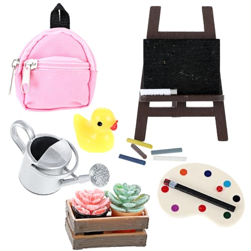 Yuanchu Wichtel Zubehör, 15 Mini Gartenarbeit Puppenhaus Deko Mal Kunst Set DIY Geschenk Sukkulenten Landschaft Staffelei Gartenschmuck Topfpflanze Buch Rucksack Weihnachten Kleine Gelbe Ente von Yuanchu