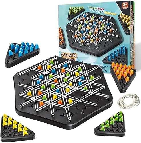 Yuandream Triggle Spiel Gummibänder, Ketten Dreieck Schachspiel, Spiel Mit GummibäNdern Dreieck, Interaktives Familienbrettspiel, Triggle-Gummibandspiel für Kinder und Erwachsene, 2 bis 4 Spieler von Yuandream