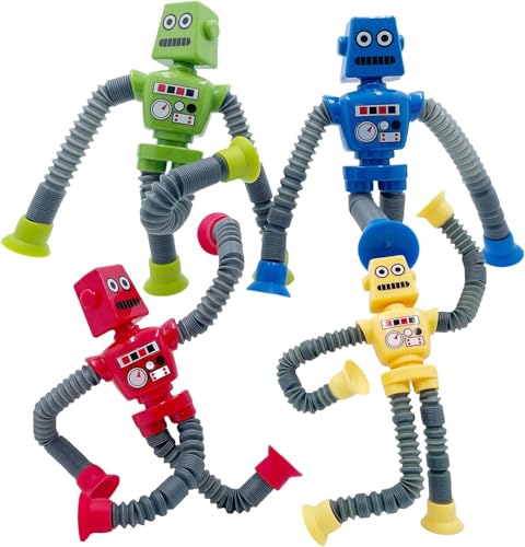 Yuandream Teleskop-Saugnapf Roboter Spielzeug, 4 Stück Sensorisches Roboter Tubes-Spielzeug, Pädagogisches Stressabbau-Spielzeug für Kinder, Partygeschenke für Jungen und Mädchen von Yuandream