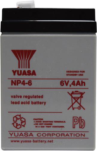 Yuasa NP4-6 NP4-6 Bleiakku 6V 4Ah Blei-Vlies (AGM) (B x H x T) 70 x 106 x 47mm Flachstecker 4.8mm Wa von Yuasa