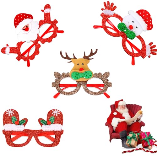 4-Stück Weihnachtsbrillen Erwachsene,Weihnachtsbrille Kinder,Weihnachts Brille Weihnachten Weihnachten Brillen,Weihnachtsparty Accessoires,Weihnachtsmütze Weihnachtsassesoires,Weihnachtsverkleidung von YueJieSelected