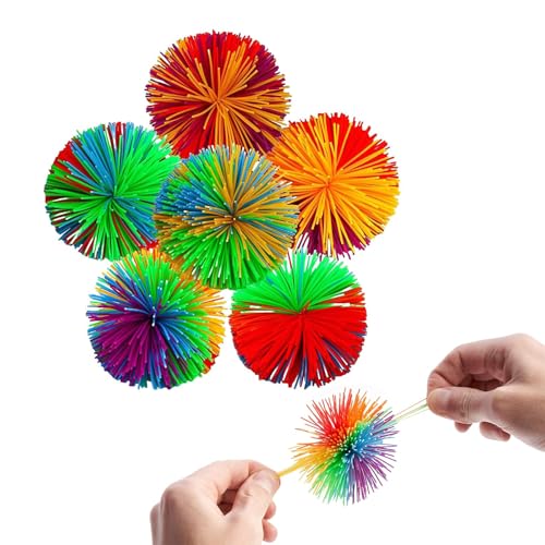 6-StüCk Wuschelball,Stringy Balls,Multicoloured Koosh Ball,Zottelball,Gummiball mit Fransen,Pufferball,Sensorik Bälle,Stressball Kinder,Stressbälle Spielzeug,Soft Rainbow Pom Bouncy,Antistressball von YueJieSelected